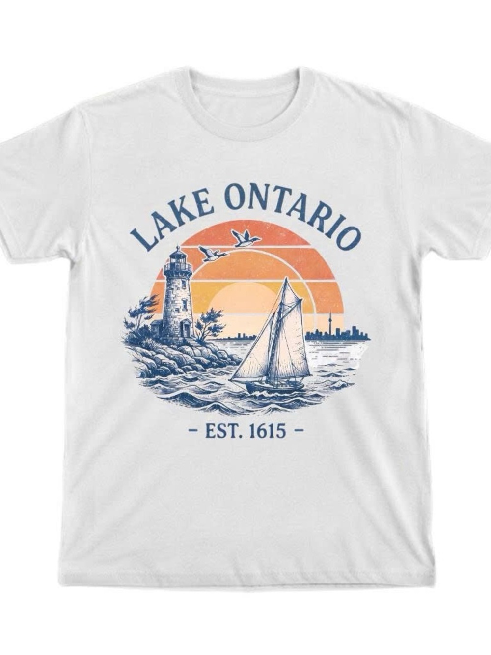 Gildan Shirt White Lake Ontario Graphic Tee